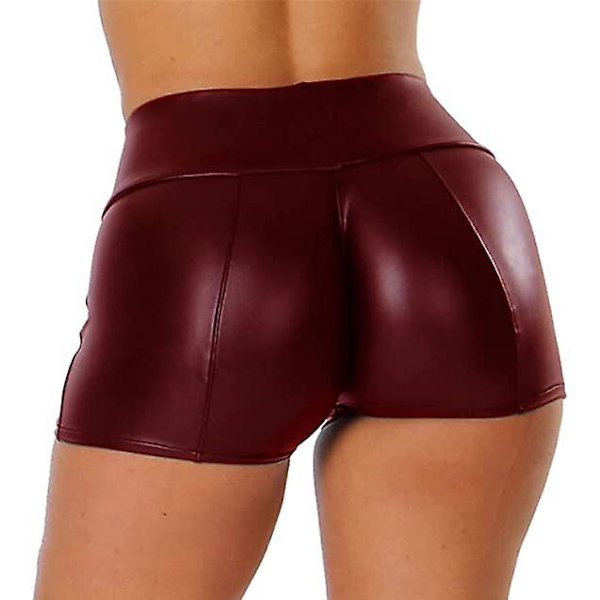 Kvinnors flexibla shorts i konstläder, hög midja, sexiga discoshorts Red L