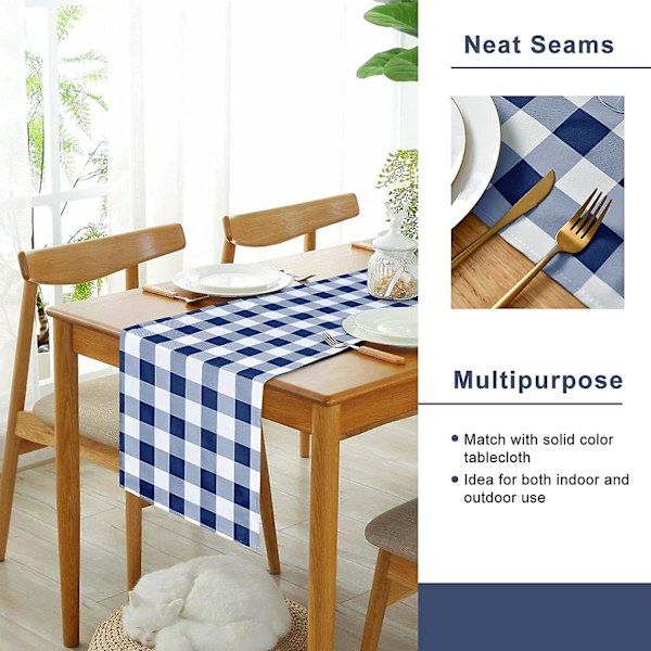 Homes Bordløber til 8 personer - Rustik Farmhus Dekoration Økologisk Bomuld, Dekorativ Hjemmelavet Plaid Dug til Fest, Restaurant & Udendørs blue 33x275cm