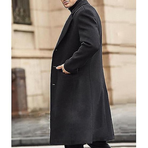 Herre Casual Trenchcoat Slim Fit Lang Jakke Overfrakke Black M