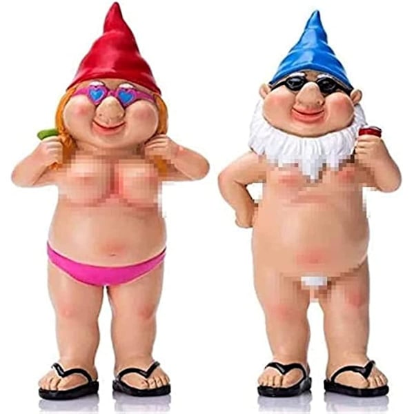 2 stk. Hagegnom Hagegnomstatue Frekk Hagegnom Morsom Gnomgoblin-kunstdekorasjon For Plendekorasjoner Innendørs Eller Utendørs Hagedekorasjoner