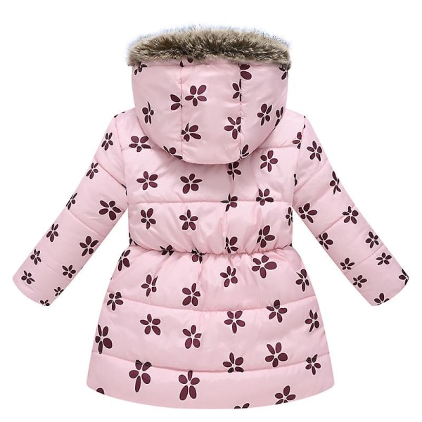 Flickans vinterkappa jacka med huva barn blomma tryck Parka ytterkläder Pink 1 130