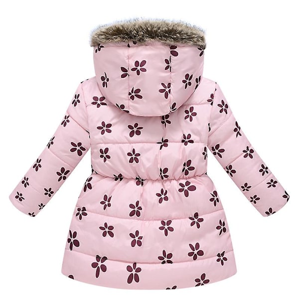 Pigevinterfrakke Jakke Hætte Børn Blomsterprint Parka Overtøj Pink 1 130