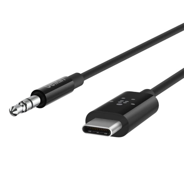 USB-C till 3,5 mm Jack Ljudkabel Hög Kvalitet 90cm Belkin Svart
