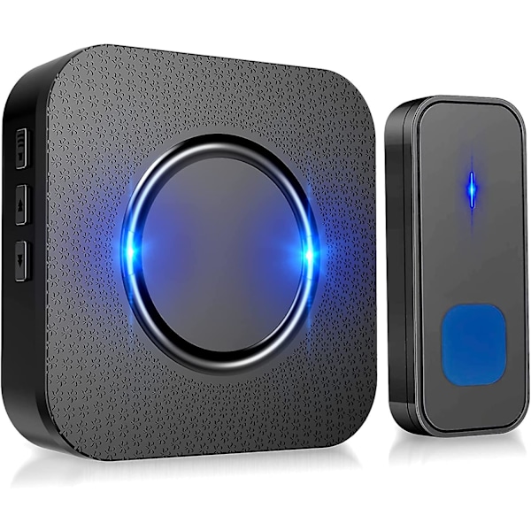 Trådløse dørklokker, 55 melodier, 5-niveau lydstyrke og, ip55 vandtæt, med 300 meter, LED-blink, plug-in-sort