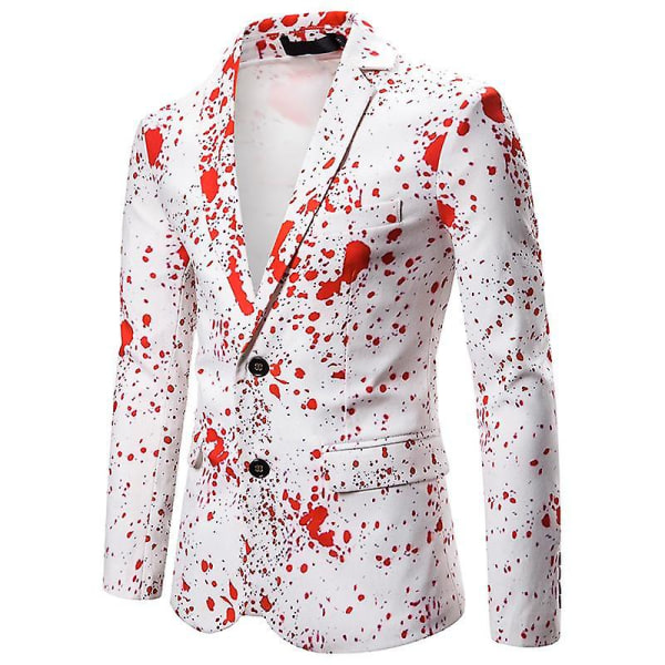 Herre Slim Fit Mode Juleprintede Blazere Til Jul, Nytår White S