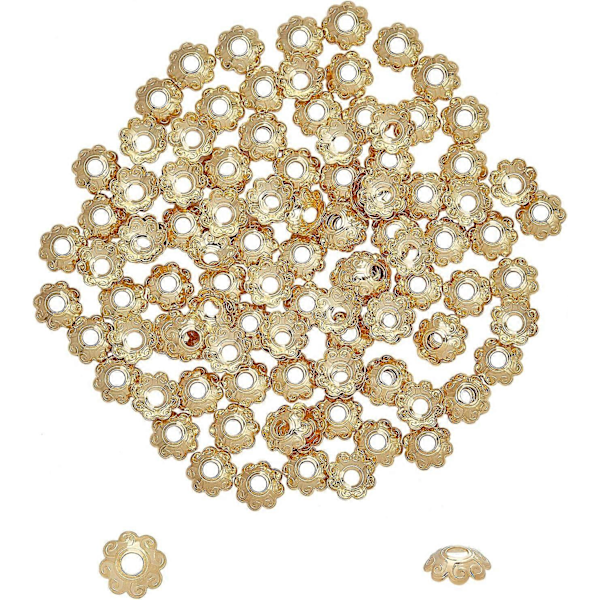 Ca. 120 stk. 8-bladet blomst perlehetter gyldne avstandsstykker endestykker hule perler endestykker rustfritt stål perlehette avstandsstykker for armbånd halskjede smykker Maki