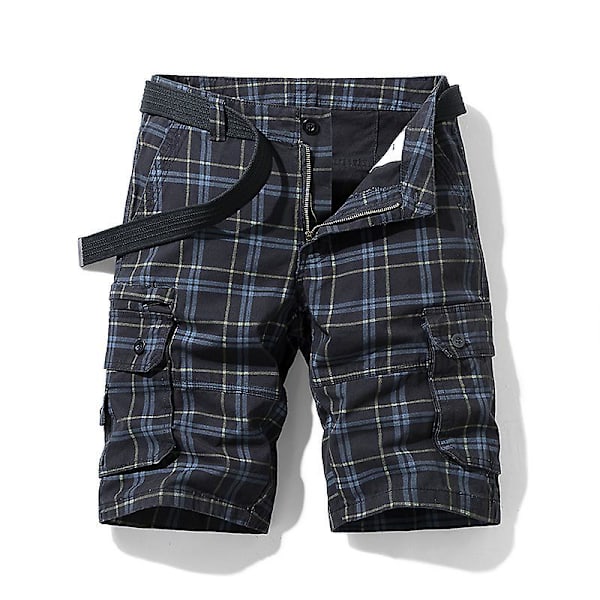 Miesten ruudulliset shortsit, väljä vyötärö, monipuoliset twill-cargo-shortsit BLACK 34