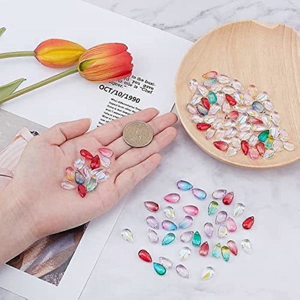 100 stk. dråbeformede krystaller vanddråbe krystal til håndværk små gennemsigtige glas charms tjekkiske løse perler bulk til smykkefremstilling halskæde armbånd