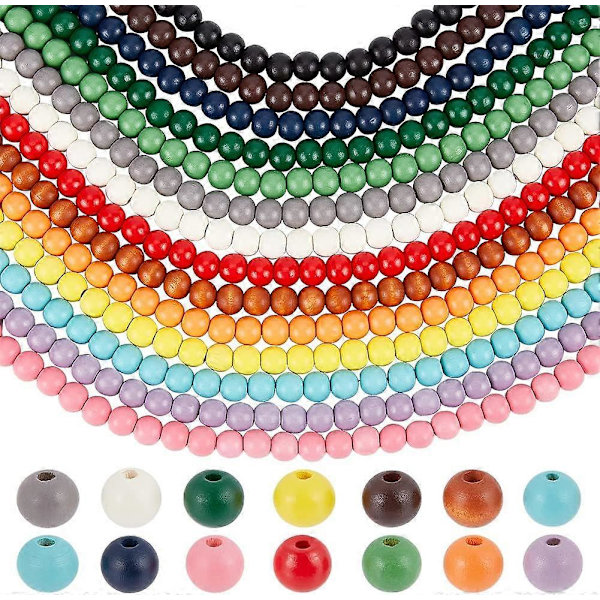 574 st 10mm Färgglada Träpärlor 14 Färger Runda Träpysselpärlor Stora Hål Träavståndspärlor för DIY Säsongsbetonad Vår Påsk Hemfest Dekoration