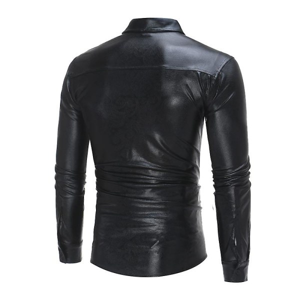 Shiny Slim Fit Långärmad nattklubbskjortor för män Black L
