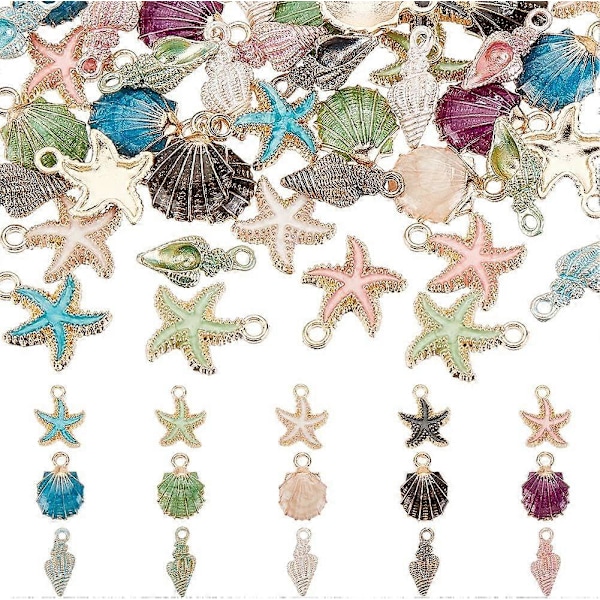 60 st 15 Stilar Sjöstjärneberlocker Emalj Snäckhängen Metall Spiral Snäckberlocker Hav Havssnäcka Hängberlocker Pärlor för Strand Sommar Hawaii Örhänge Halsband