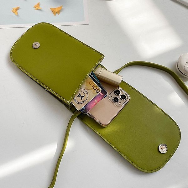 Pu Mobiltelefon Väska Enkelt Mode Casual Axel Rem Slung Vertikal Liten Väska Dam Väska green