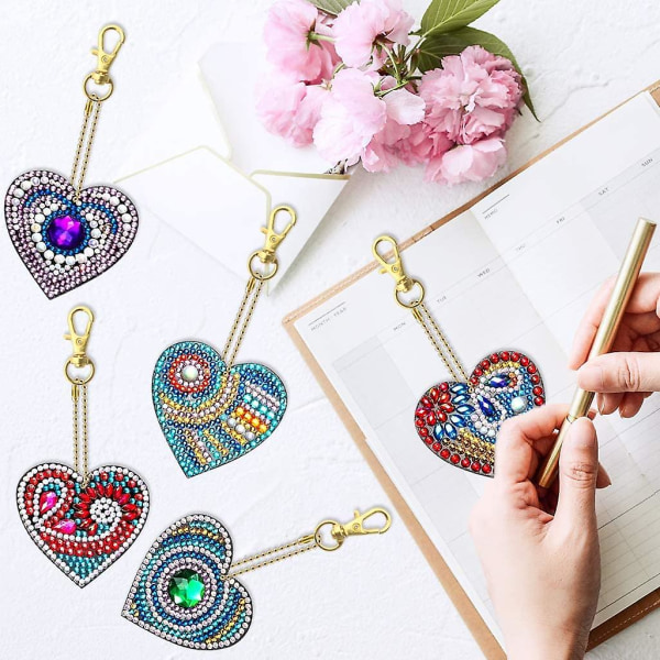 10-pak Diamantmaleri Nøglering DIY Diamantmaleri Sæt Til Børn Og Voksne Begyndere - Kærlighedshjerte, Sommerfugl Jul Valentinsdag Mors Dag