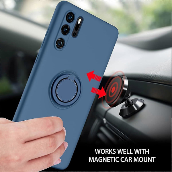 Bebetter DUEDUE Huawei P30 Pro Skal - Flytande Silikon Slimmad Fodral med Ringhållare Ställ, Bilfäste Funktion, Stötsäkert Fullständigt Skyddande Skal Blue