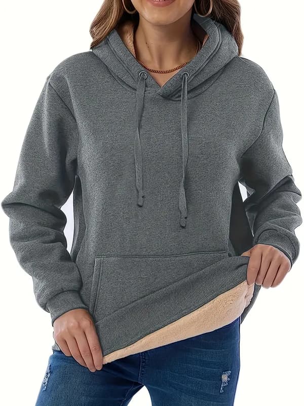 Solid Kangaroo Pocket Hættetrøje, Casual Langærmet Hættetrøje Til Efterår & Vinter, Dametøj grey L