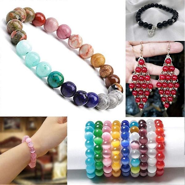 100 stk. 8 mm naturlige ædelstensperler Amazonit sten runde perler ægte løse perler med elastisk tråd perlehul 1 mm & opbevaringsboks