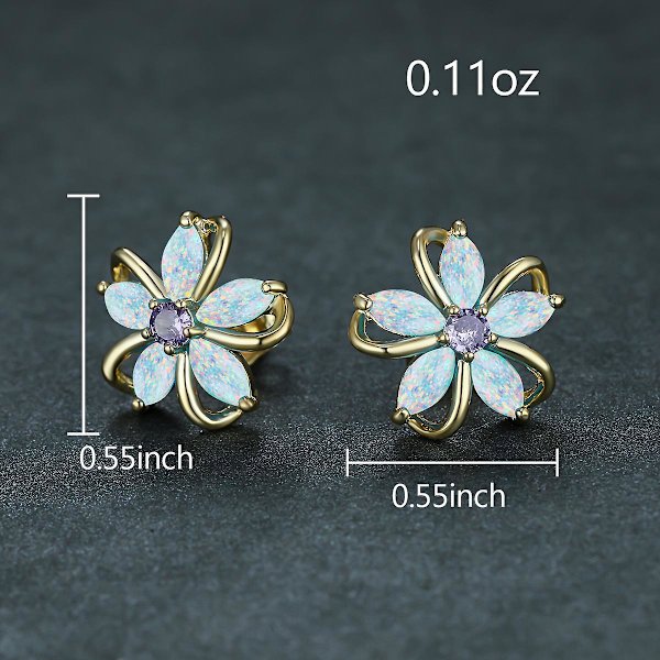 Blomsterörhängen med syntetisk vit opal, 18k guldpläterad, festdekoration för kvinnor och flickor, present, 1 par