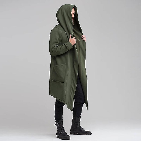 Lang, drapert cardigan med hette for menn, med to lommer, lange ermer, løs og avslappet lang modell XL Blue