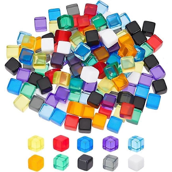 140 stk. 7,5 mm blanke terninger akryl terningkuber assortert farge uten hullperler med oppbevaringsboks