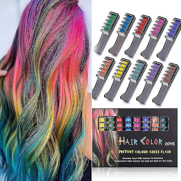 10 stk. Fargerik Hårfargekam Leke for Barn Mote Party Hårkritt Kamsett Jente Engangs Hårfargekam 10 colors