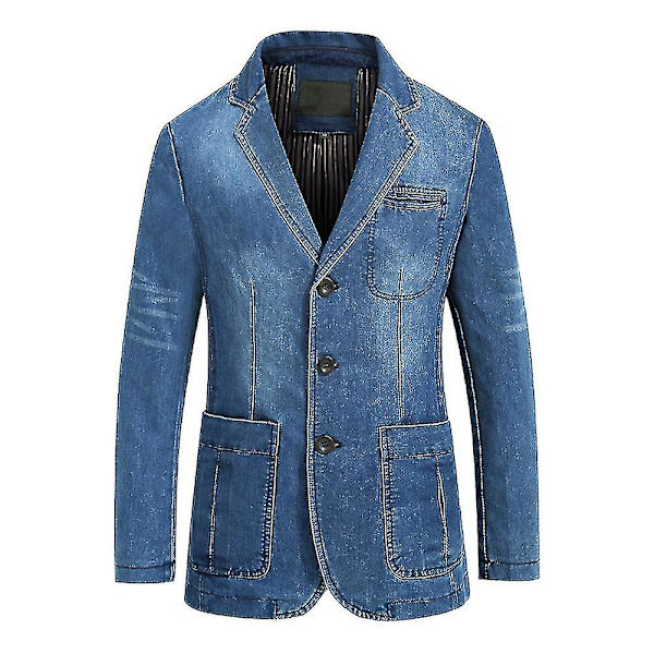 Kavaj i denim med krage och flera fickor för vardagsbruk Light Blue M