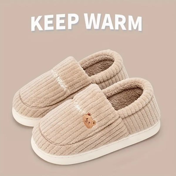 Söta björnplyschtofflor för kvinnor, fluffiga varma slip on inomhus halkfria skor, sovrumstofflor grey EU38 39