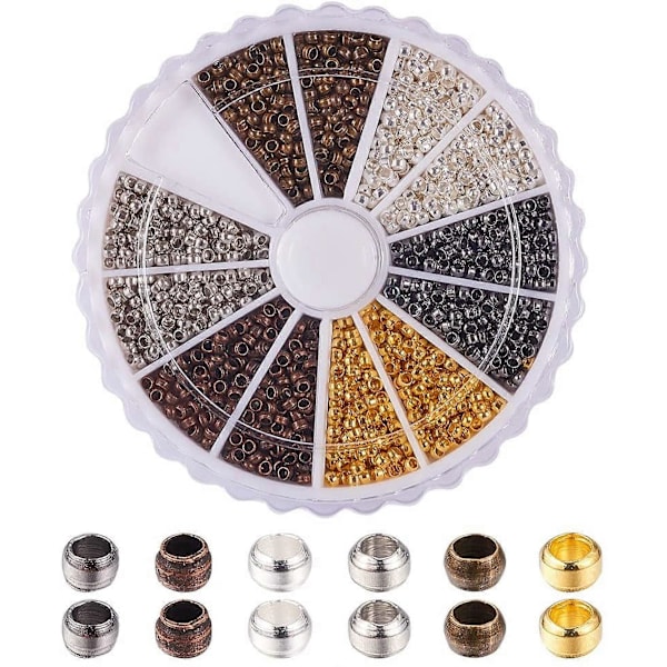 3000 st 6 Färger 2mm Mässingrör Krympsmycken Snörändar Diameter 2mm för Smyckestillverkning 6 Färger