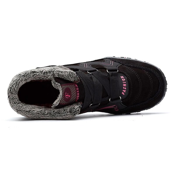 Dam snöstövlar vattentäta slip on pälsfodrade sneakers vinter varma skor 2K6137 BlackRed 39