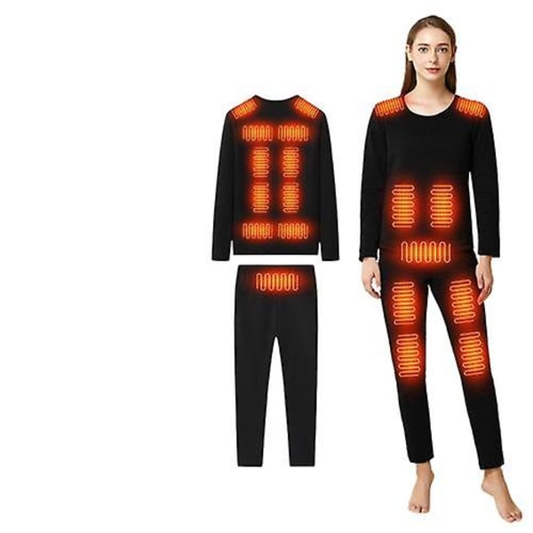 Uppvärmd termokläder set för kvinnor och män, elektriskt uppvärmd underkläder Black S Women
