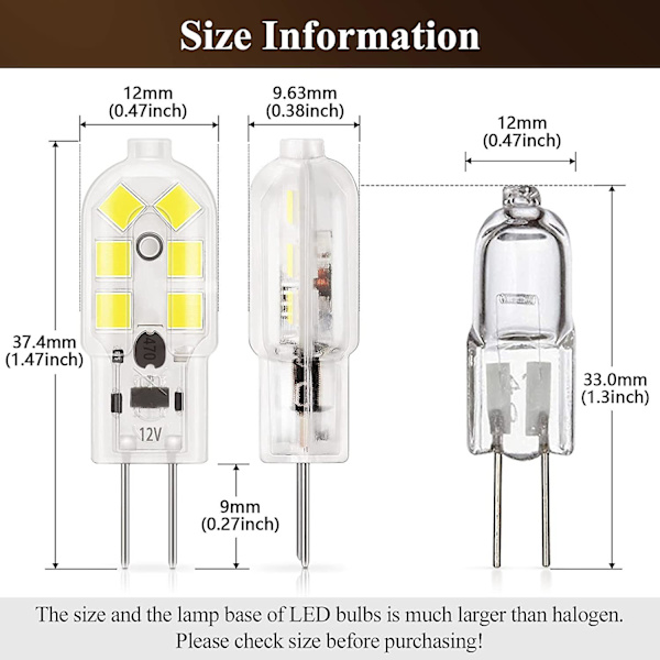 10 st G4 LED 1,5W glödlampa, 120lm, AC/DC 12V belysningsglödlampor motsvarande 20W halogen, varmvit 3000k, icke-dimmbar [energiklass E]