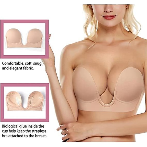 Olkaimeton Liimautuva Push Up Rintaliivit Selästä Avoin Liimautuva Näkymätön Beige D