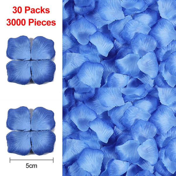 3000 stk. roseblader, kunstige blomsterblader til Valentinsdag, bryllupsfest, blomsterdekorasjon blue