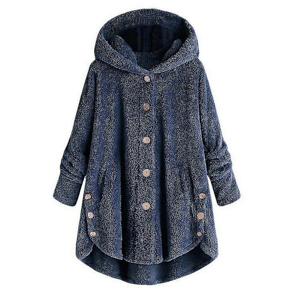 Naisten Talvi Lämmin Pehmeä Takki Napit Paita Yläosa Löysä Huppu Ulkovaatteet 4XL H