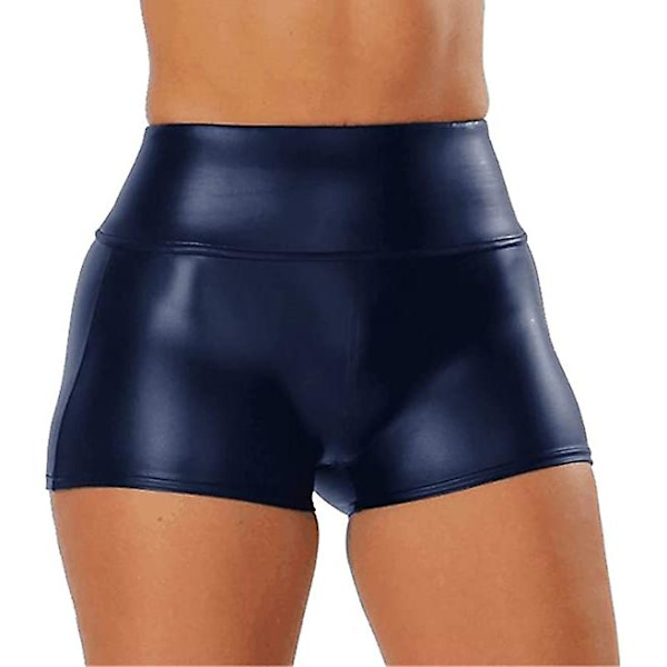 Kvinnors flexibla shorts i konstläder, hög midja, sexiga discoshorts Navy M