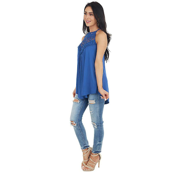 Tank Top för kvinnor, casual sommar, halterneck, spaghettiband, spets, ärmlös toppar BEIGE M