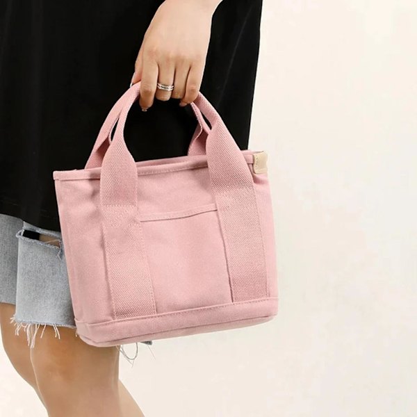 Canvas tote taske til kvinder, canvas håndtaske med flere indvendige lommer, lynlåslukning med vedhæng, ensfarvet Portable Gray