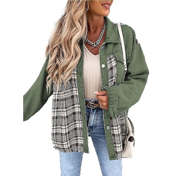 Kvinnors knappt ned denimjackor, långärmade casual skjortor Green S