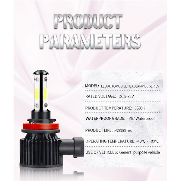 H11/h8/h9/h16 LED-lampor, 600 % starkare LED-lampor, 50 000+ timmars livslängd, 6000k Xenon White Non-polarity, 2-pack H11 H8 H9