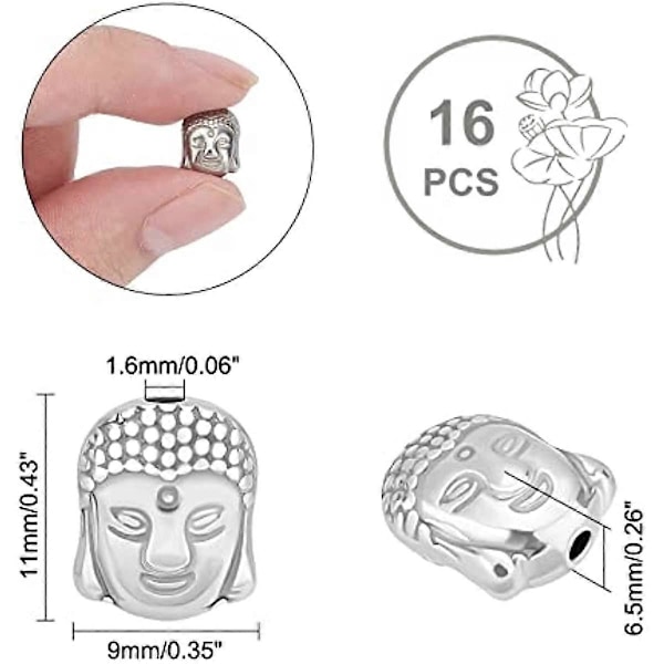 Størrelse og mengde: 9 mm bred, 11 mm lang, 6,5 mm tykk, hull: 1,6 mm. Totalt 16 stk perler i pakken, tilstrekkelig mengde for smykkelagingen din.