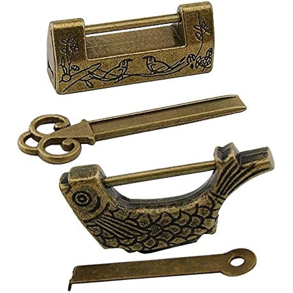 2-pack vintage antikt gammalt kinesiskt lås Retro hänglås med nyckel för  skåp Smyckeskrin Låda resväska Gammal kinesiskt lås Fågelmönsterlås 642f |  Fyndiq