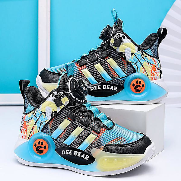 Pojkar Basketbollskor Hög Ovandel Andas Sport Skor Anti Slip Mode Sneakers 3F299 Blue EU 39
