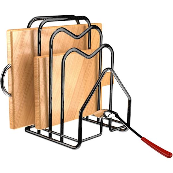 Skärbrädesställ Hållare Hackbrädesorganisatör Stativ Köksgryta Lock Organizer Flat Steel 4.92x5.72x8.46 (svart)