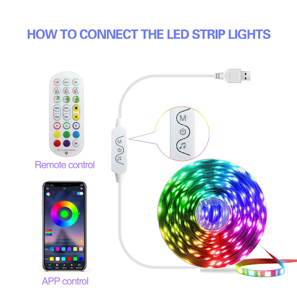 4m LED-lys for 32-55 tommers TV, RGB TV LED-lys bak, Musikk Synkronisering Bluetooth APP og Fjernkontroll