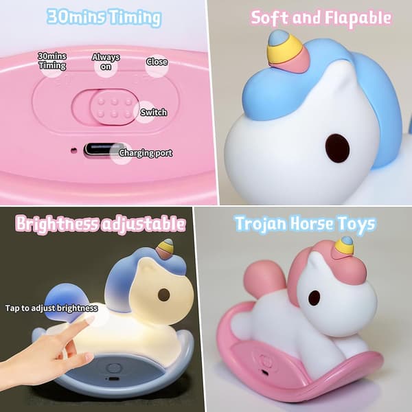 Natlampe, Børnenatlamper til pigeværelse, Genopladelig silikone squishy natlampe, Timer-natlamper til børneværelse