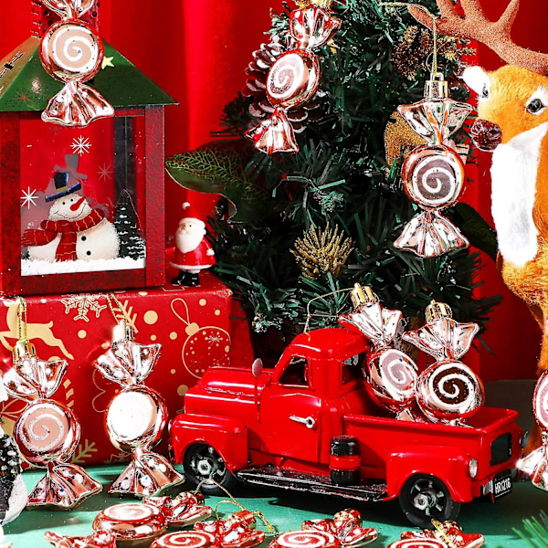 24 stk. Julepynt Slik Ornamenter Slikstok Juletræ Glitter Hængende Ornamenter Plast Pebermynte Slik Hvirvel Rosaguld, Hvid