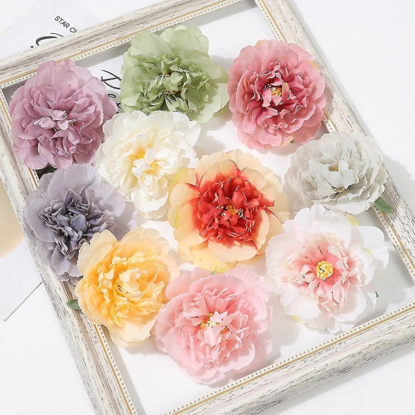 5 stk. Kunstig Blomsterhoved Vejrbestandig Romantisk Kunstsilke Blomstrende Pæon Kunstig Blomst Bryllupsdekoration White Pink