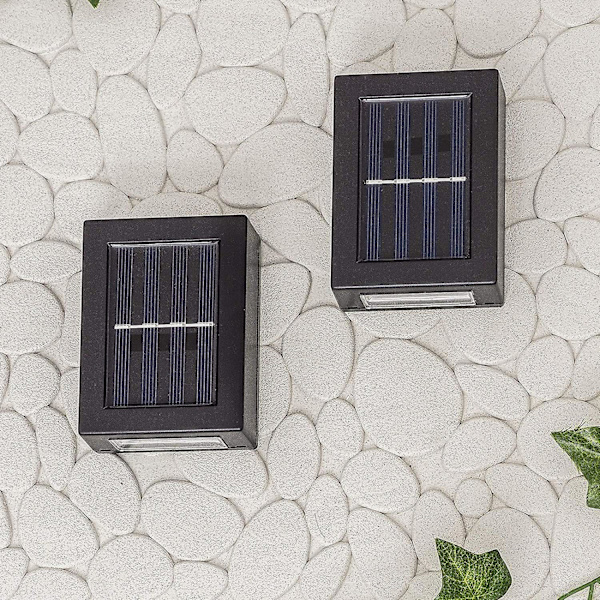 2 Pak Solar Op Og Ned Væglamper Energibesparende Vandtæt Støvtæt, Varm Hvide Led Lys 8,6x7,5x12cm (Varm Hvid)