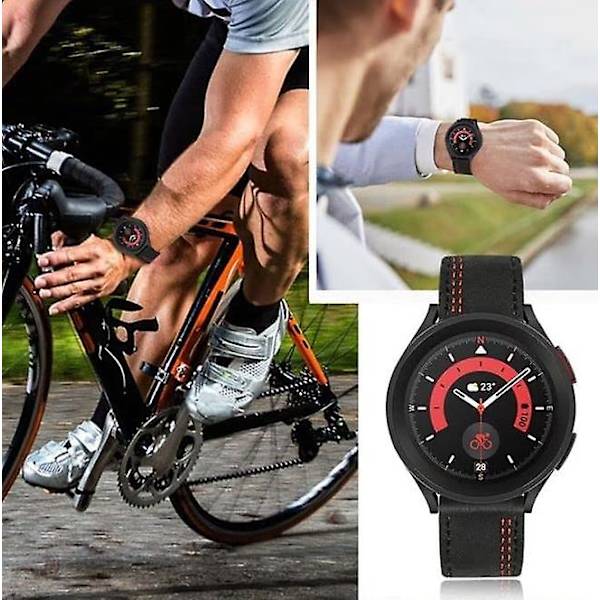 20 mm Colora erstatningsrem til Galaxy Watch 4/4 Classic, tofarvet ægte læderrem, sportsudskiftningsrem til Samsung Galaxy Watch4 4