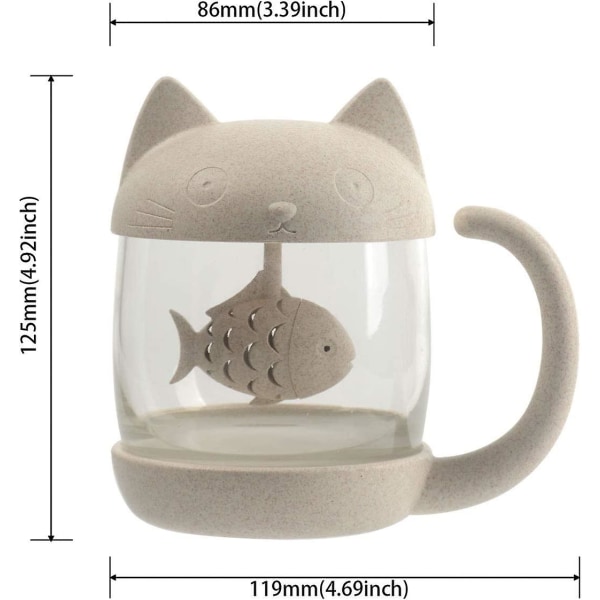 250 ml kattglaskopp tekopp med fisk teinfuser silfilter