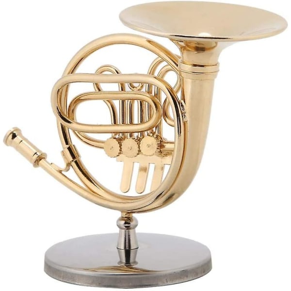 Miniatyr franskt horn Delicated Golden Mini Instrument Ornament med trevligt case och dekoration för musikälskare
